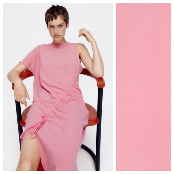 NWT. Zara Pink Asymmetric Draped Midi Dress. Size L. - Picture 5 of 14